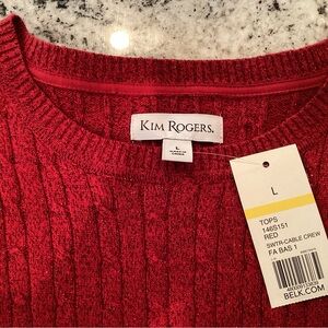 Kim Rogers Red Crew Neck Sweater with Ribbed Detailing
